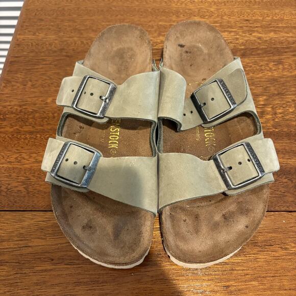 Birkenstock Arizona Sandals Women 8-8.5 EU 39 Green Suede Leather Made Germany - Picture 2 of 11